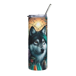 Wolf Dreamcatcher Stainless Steel Tumbler - Bohemian Travel Mug