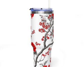 Floral 40oz Vacuum Thermal Tumbler, Insulated Travel Mug, Stainless Steel Cup