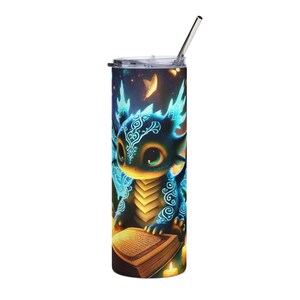 Dragon Stainless Steel Tumbler, Cute Magic Drinkware, Reptile Lover Gift, Fire Breathing Dragon Mug, Fantasy Coffee Cup, Mythical Creature