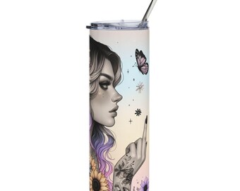 Sunflower Tattoo Art Tumbler: Stainless Steel Travel Mug, 20oz