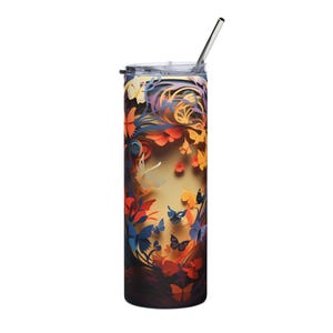 Vibrant Floral Stainless Steel Tumbler - 20oz, Insulated Travel Mug, Eco-Friendly Gift, Coffee Cup, Butterfly Decor, Nature Lover