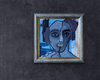 Expressive Style Male Portrait, Abstract Portrait Painting, Portrait Painting in blue, Original Abstract Male Portrait by Kaloyan Nenkov