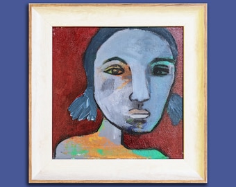 Portrait de femme original en rouge, peinture de portrait originale, portrait de style expressif, art mural, portrait d'art contemporain par Kaloyan Nenkov