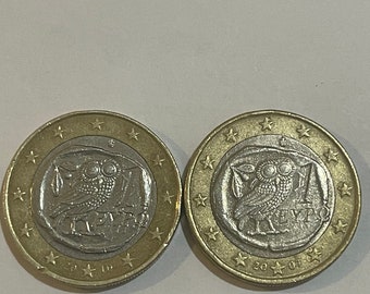 Moneda de 1 euro (2 piezas) - 2007 y 2010 Búho de Grecia