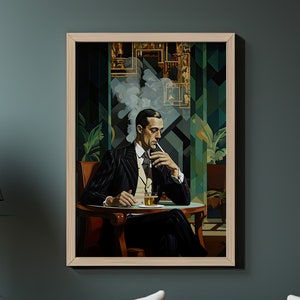 Art Deco Splendor Wall Art Print | Dapper Aristocrat in Sophisticated Scene | Moody and Handsome Man | Retro Wall Hanging