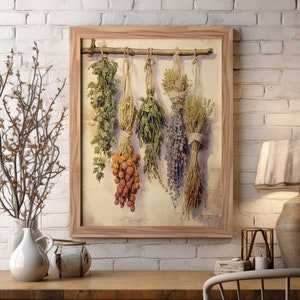 Getrocknete hängende Kräuter Kunstdruck | Italienische Gartenarbeit | Realistisches Aquarell Fine Art Poster