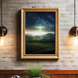 UFO Over Rural Field, Photorealistic Poster Print