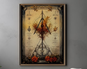 Alchemie Buch Kunstdruck | Uraltes Bild alchemistischer Symbolik und mystischer Mechaniken | Zauberhaftes Wohndekor