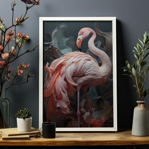 Flamingo Wall Art Print | Baroque-inspired Ethereal Elegance | Beautiful Pink and Orange