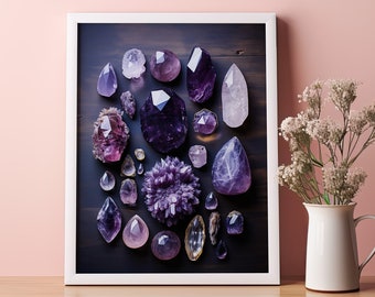 Amethyst Crystal Art Print | Gemstones on Dark Background | February birthstone