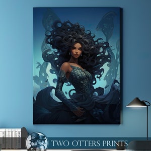 Black Mermaid Art Print | Futuristic Underwater Fantasy Portrait