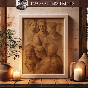 Talking Men on Parchment Art Print | Leonardo da Vinci Style Sketch | Classical Art