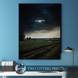 UFO Over American Countryside Art Print, Photorealistic Digital Art