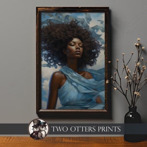 Enchanting &#39;Azure Muse&#39; Art Print | Portrait of a Beautiful, Magical Black Woman
