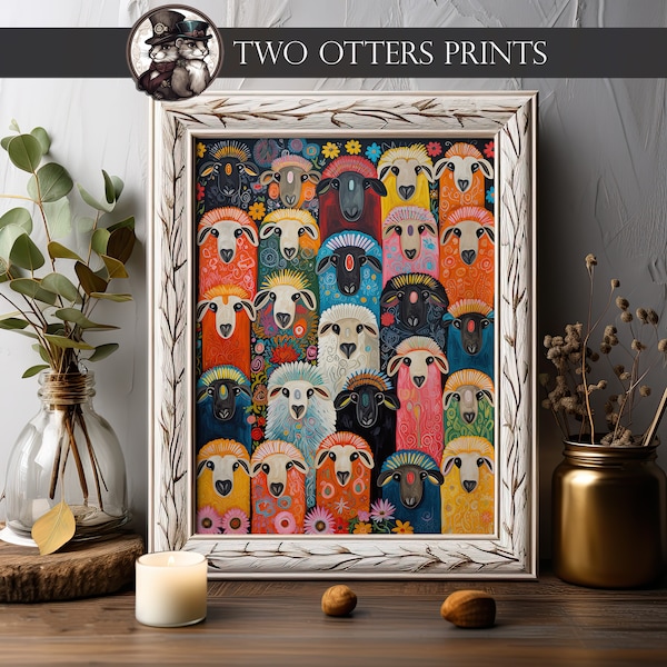 Folk Art Sheep Art Print for a Heartfelt Home Decor | Playful and Vibrant Barnyard Animal Art