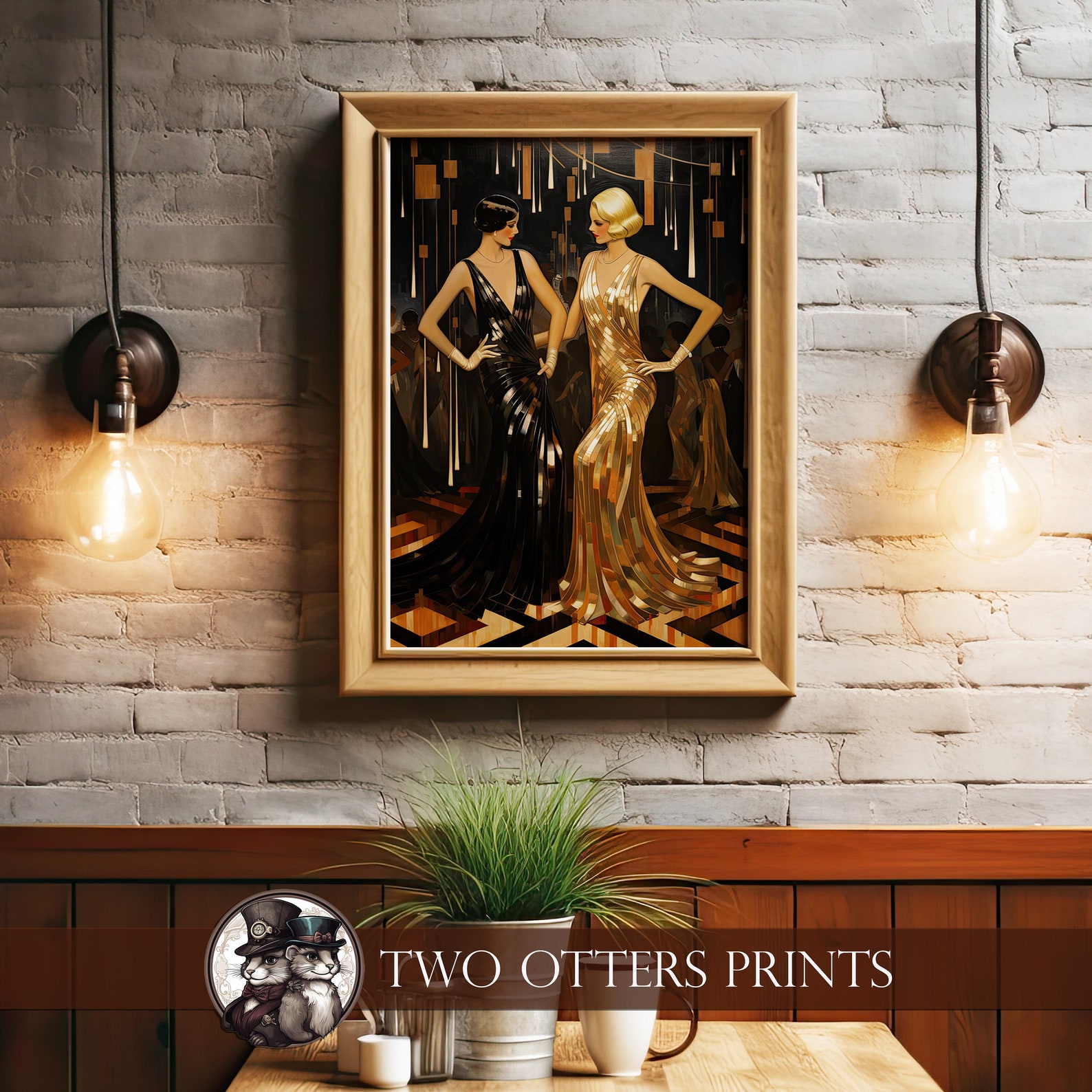 Art Deco Glamour Art Print | Shimmering Nightclub Duo in Gold and Black ...