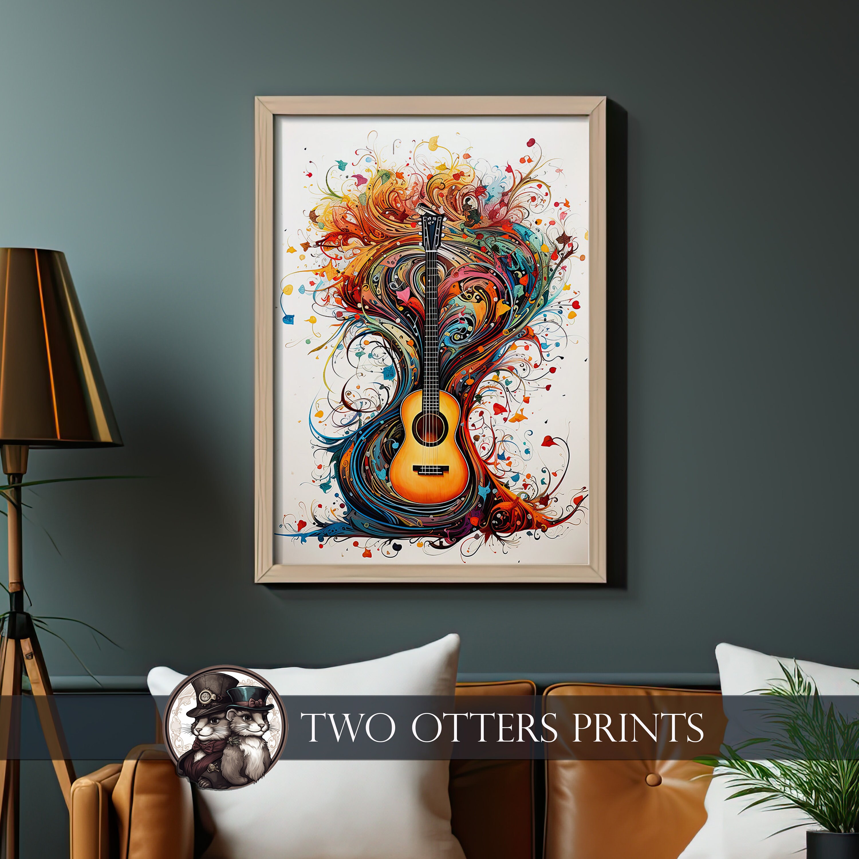 Vibrant Acoustic Guitar Art Print for Colorful Home Decor