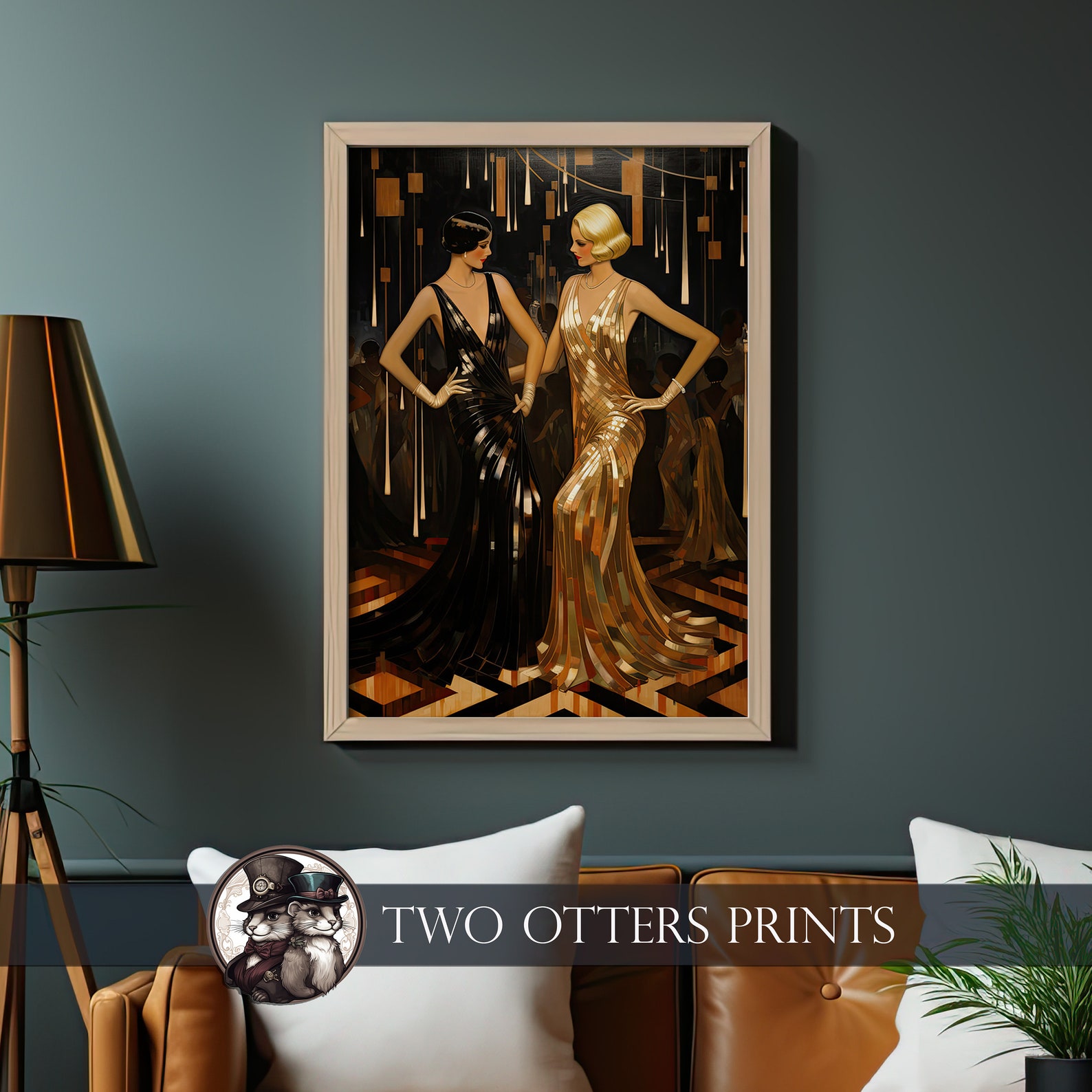 Art Deco Glamour Art Print | Shimmering Nightclub Duo in Gold and Black ...