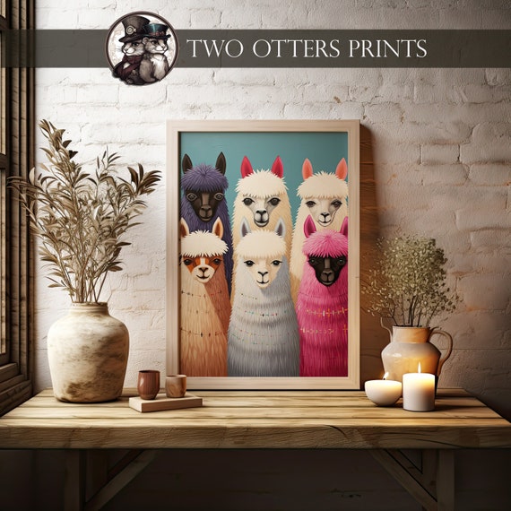 Whimsical Alpaca Art Print | Folk Americana Style Farm Animals | Farmhouse and Rustic Home Decor