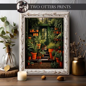 Plantes en pot dans une serre | Impression d'art détaillée et ravissante | Suspension murale botanique pour décoration bohème, traditionnelle et champêtre