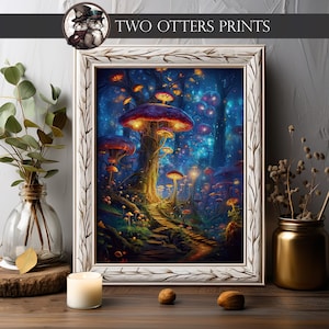 Fantasy Mushroom Art Print for Vibrant Home Decor  | Glowing Mushroom Forest Path | Colorful and Dreamy