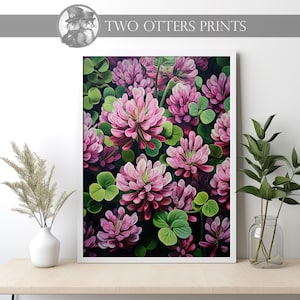 Pink Clover: Floral Art Print for Relaxing Home Decor | Original Artwork | Four Leaf Clover | Vibrant and Colorful