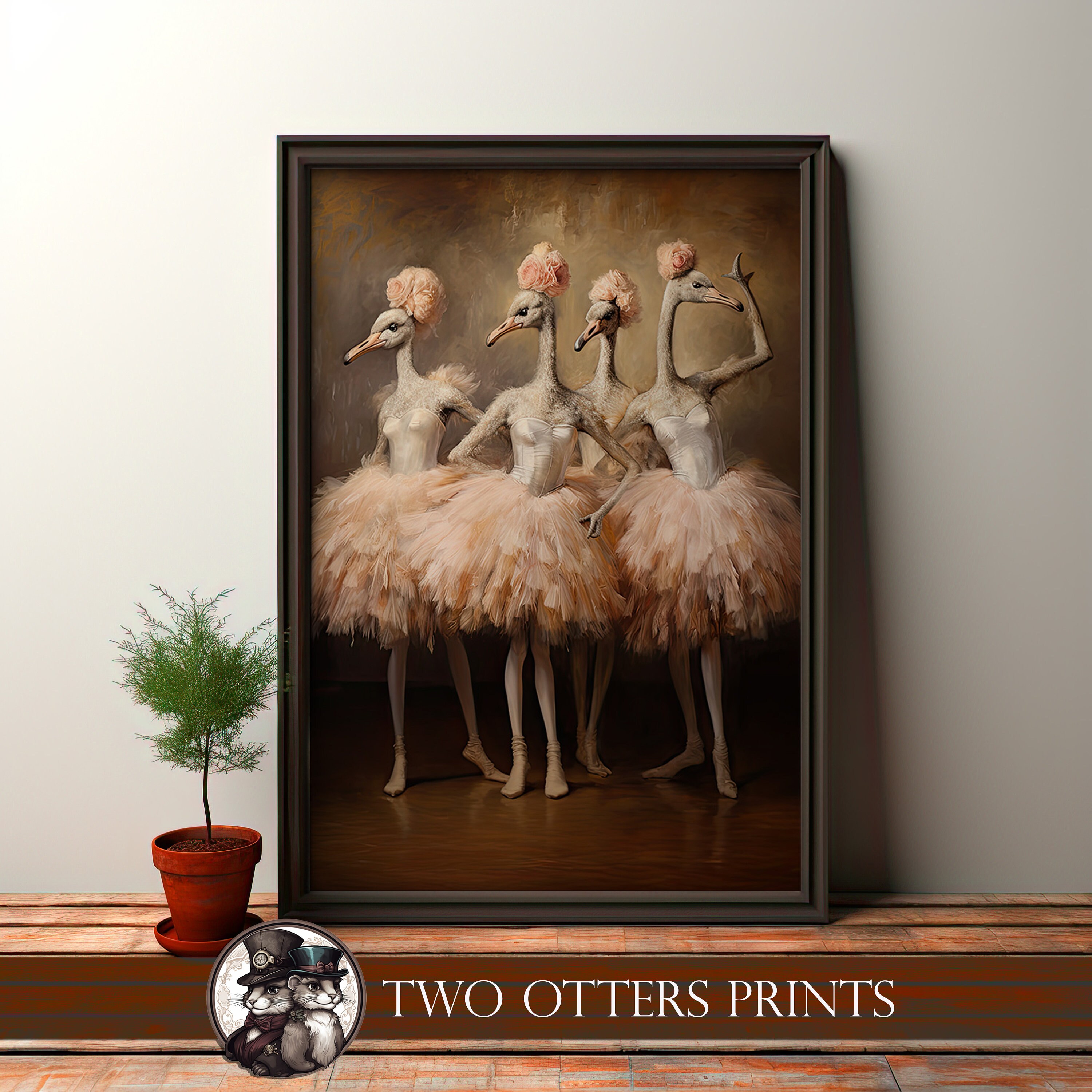バレエを踊るダチョウのアートプリント｜クラシックな優雅さと遊び心の