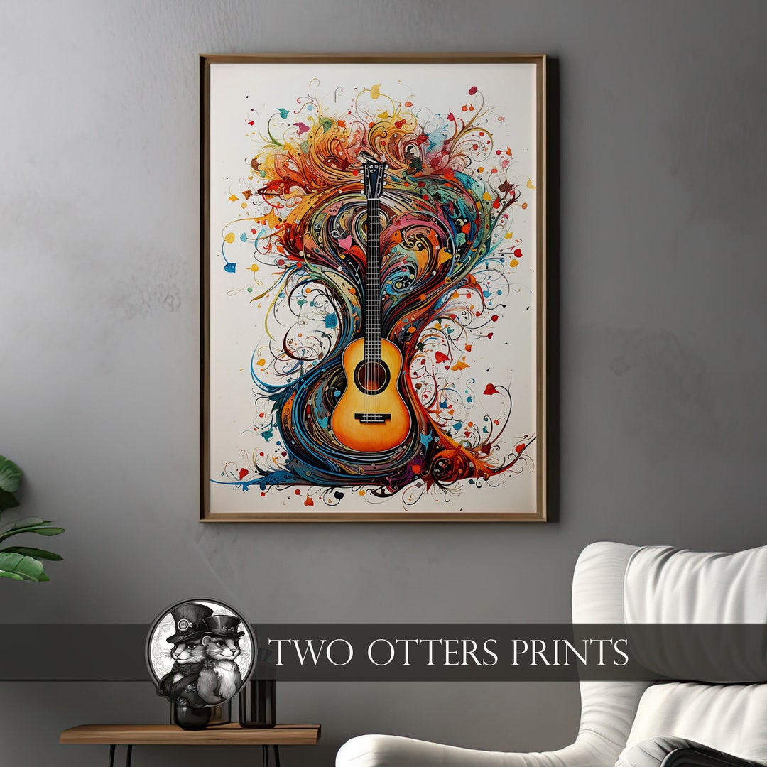 Vibrant Acoustic Guitar Art Print for Colorful Home Decor