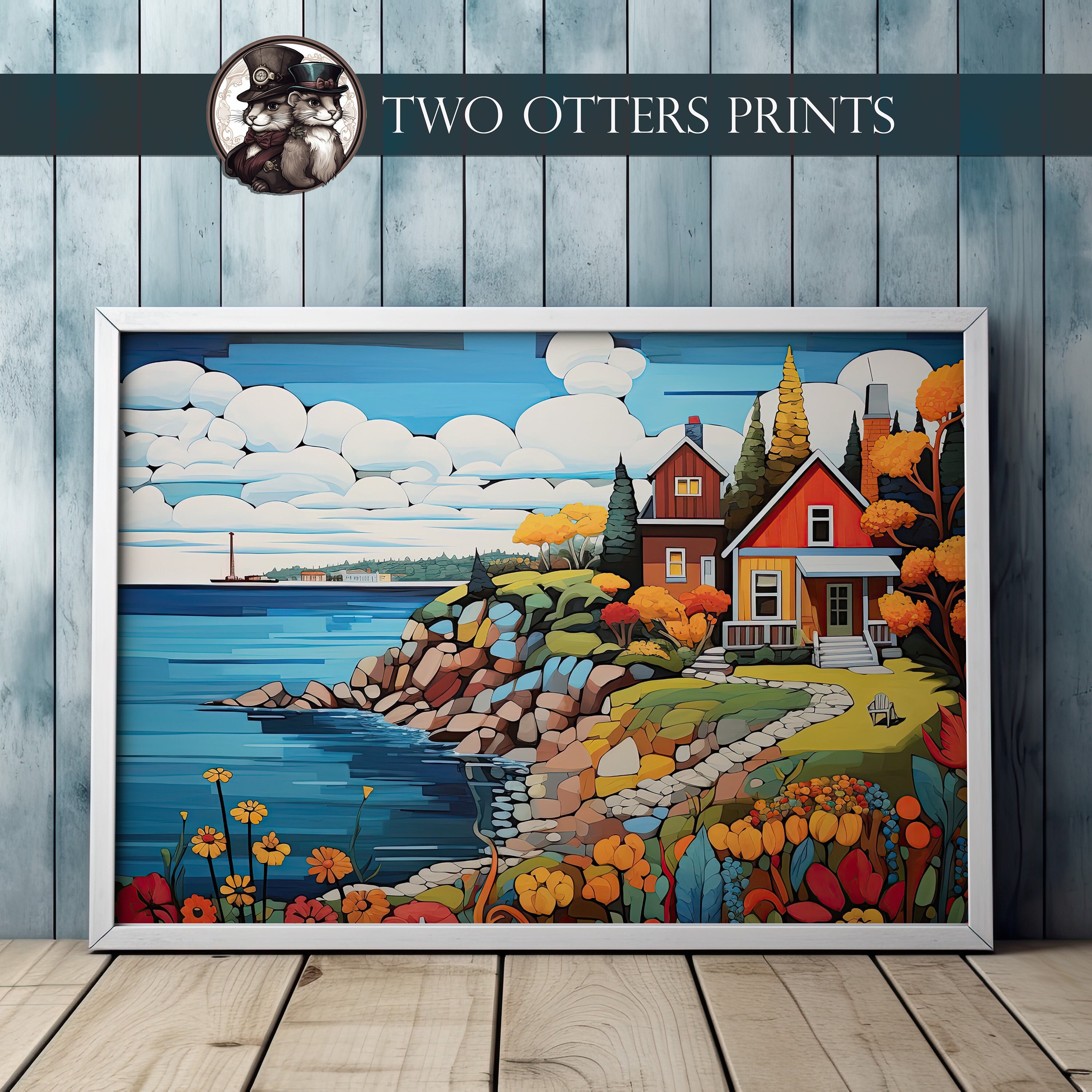 Coastal Americana Watercolor Painting | Folk Art Seaside Print - Etsy