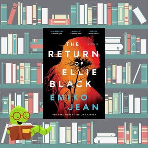 K&ouml;nnte beinhalten: Ein Buchcover mit rotem und orangefarbenem Hintergrund, auf dem eine Silhouette einer Person mit einer Blume zu sehen ist. Der Titel des Buches lautet "The Return of Ellie Black" von Emiko Jean, einer Bestsellerautorin der New York Times.