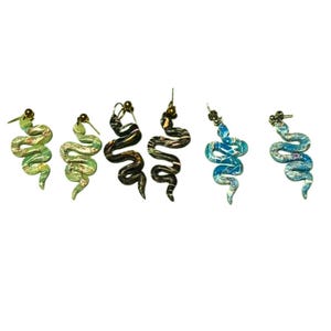 Handmade clay snake earring trio, Multi color serpent earring set, Witchy vibes, Dark aesthetic fashion, Set of 3 pairs of earrings