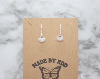 Silver Heart Huggie Earrings, Dainty Silver Heart Huggies, Dangle Heart Hoop Earrings, Silver Earrings