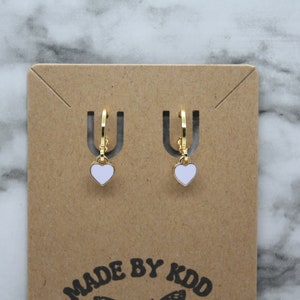 Gold heart huggie hoop dangle earrings