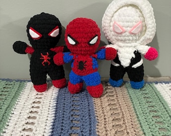 Crocheted Spidey, Spin, Ghost Spidey Plush Toys