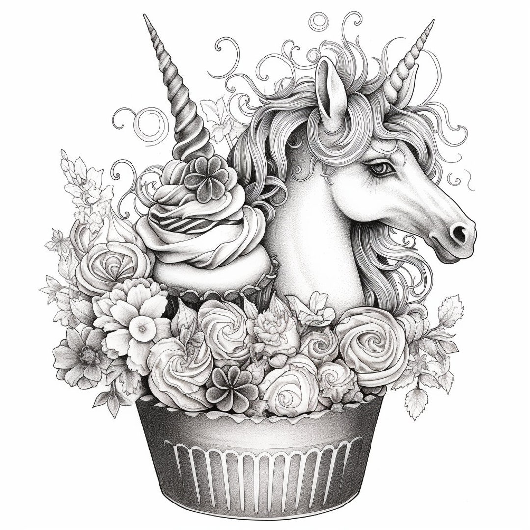 Unicorn Cupcake Coloring Page - Etsy