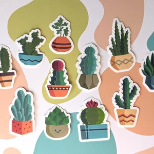 Pegatina de suculentas, paquete cortado, pegatina bonita, pegatina de Cactus, pegatina de planta, papelería, regalo para un amigo