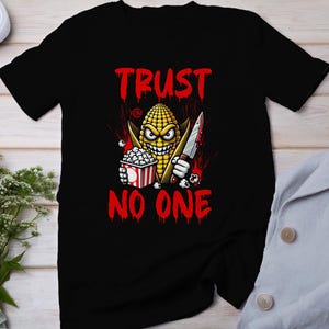 T-shirt Criminal Cases True Crime, film horror mistico con sangue per i fan del crimine, maglietta criminale con popcorn di mais, maglietta No Trust