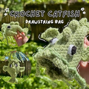 Bolsa de bagre de ganchillo con cordón, minibolso de pez adorable, billetera estilo pescador, monedero de ganchillo hecho a mano con cordón, pez verde divertido