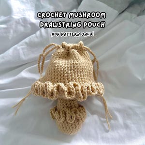 crochet mushroom drawstring bag pattern | cottagecore pouch | digital PDF PATTERN ONLY!