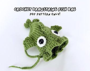 crochet drawstring fish bag pattern | digital download PDF PATTERN ONLY! | coastal fisherman pouch