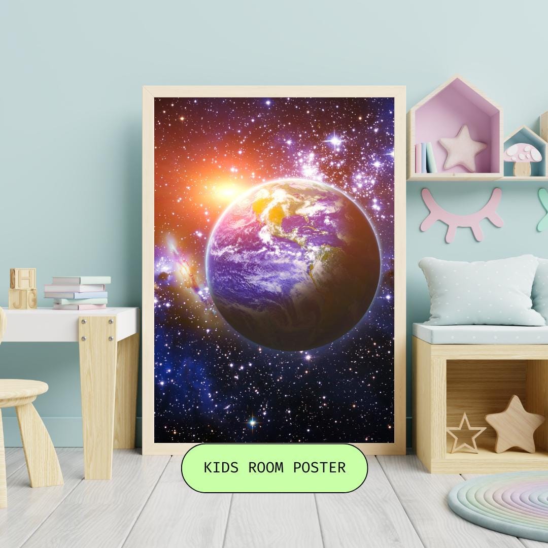 Earth Space Poster | Kids Room Wall Art | Galaxy Universe Print for ...