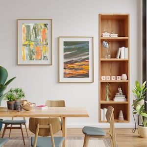 Abstract Painting Prints Set: Green & Orange Modern Wall Art (Digital Download, Set of 2)