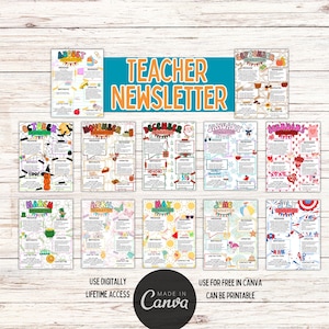 Plantilla editable de Canva: plantilla de boletín informativo, boletín informativo editable, boletín informativo mensual, boletín informativo escolar, boletín informativo para el aula
