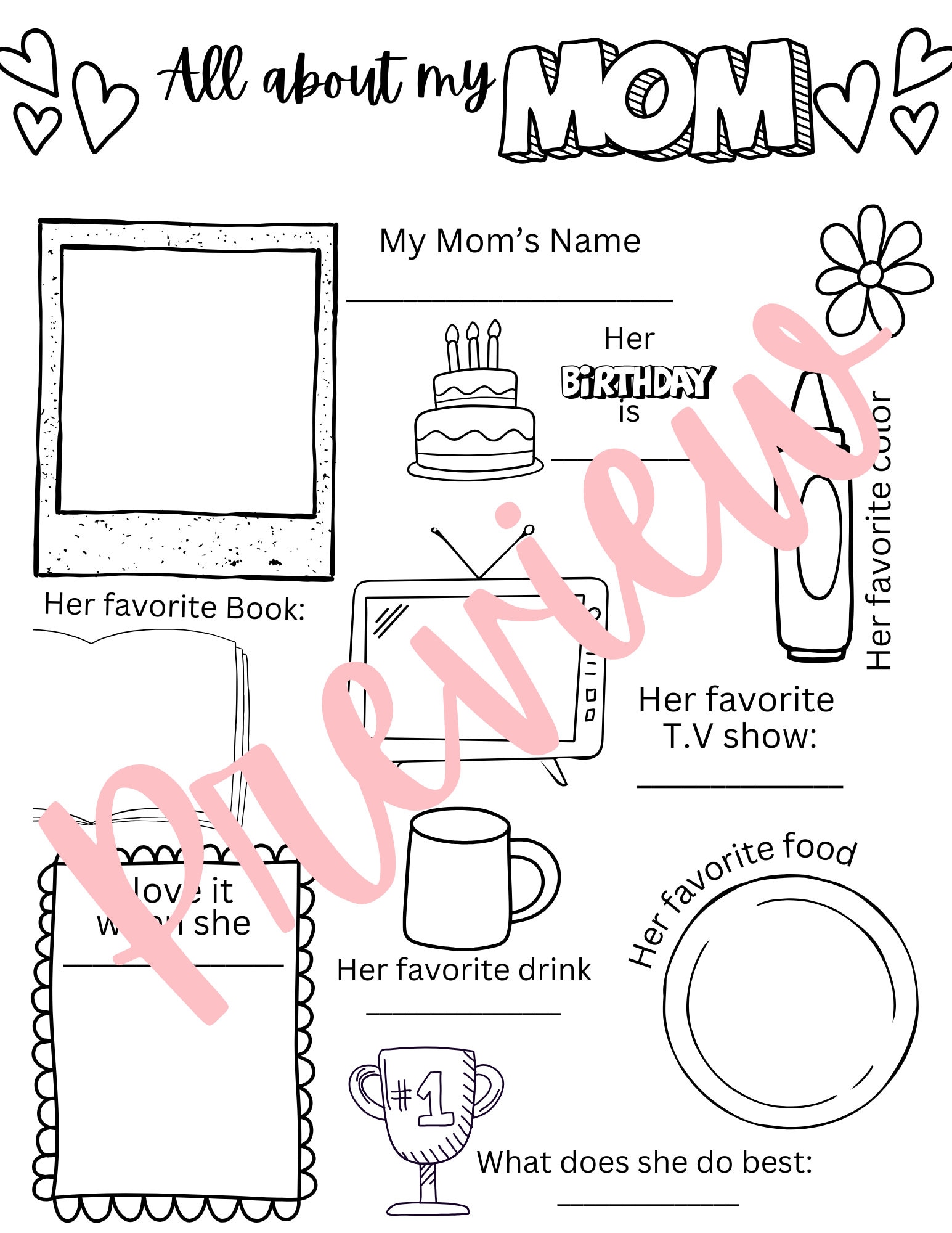 All About My Mom Worksheet /mother #39 s Day /questionnaire /survey /mama