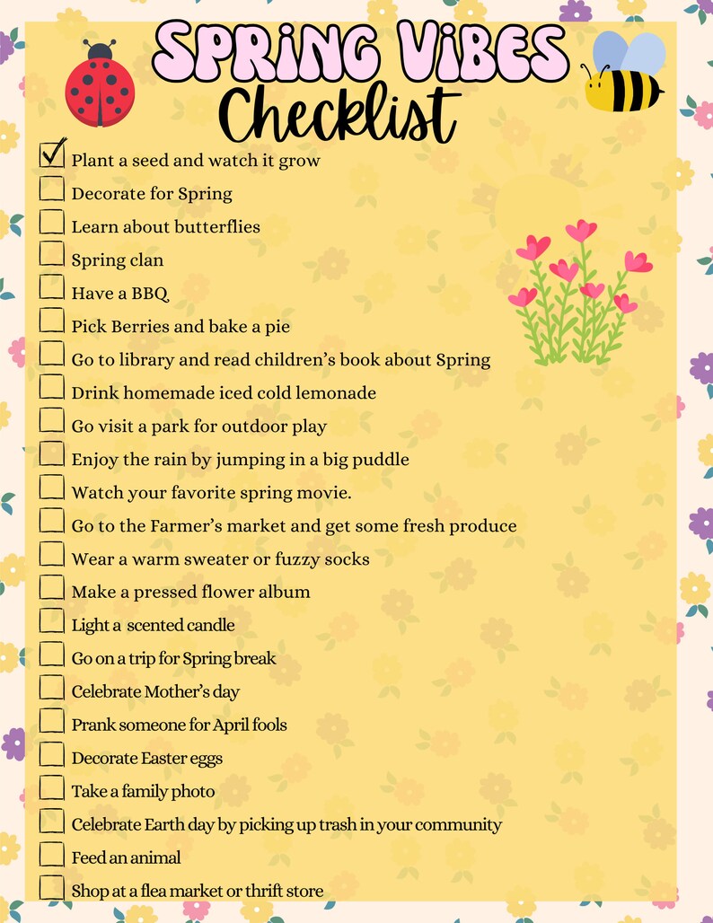 Spring Checklist Florida Spring Bucket List for Families, Digital/editable/printable, Spring ...