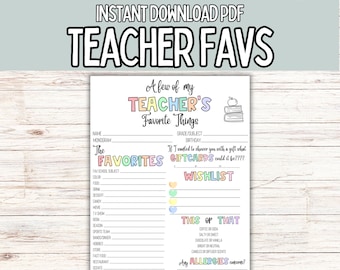 Teacher Favorite Things/ Teacher Survey/ Teacher Questionnaire/ ALL about your teacher/ Getting to know your teacher/ Teacher Appreciation