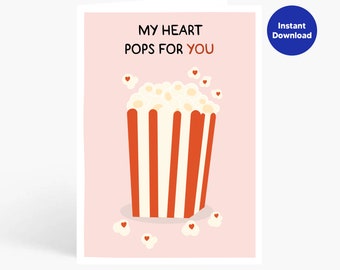 My Heart Pops For You, Funny Love Card, card for her, card for him, Funny Anniversary Card, card for girlfriend/wife, Funny Valentine's Card