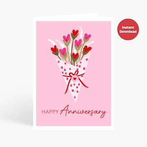 Anniversary Card, Happy Valentine's Day Card, Flower Bouquet for Valentine, Bouquet of Hearts, Happy Anniversary, Gİft  for Girlfriend/Wife