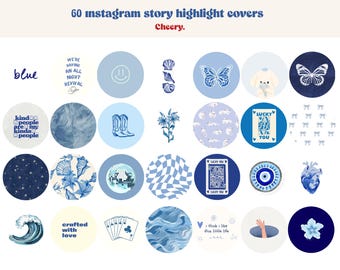 60 Retro Instagram Highlight Cover Icons, Blue Tones Instagram Highlights, IG Highlight Covers,  Blue Tones Aesthetic IG Story, Funky Icons