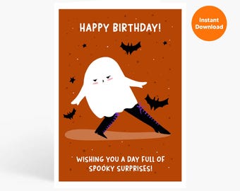 Funny Ghost Birthday Card: Spooky October Birthday (Instant Download)